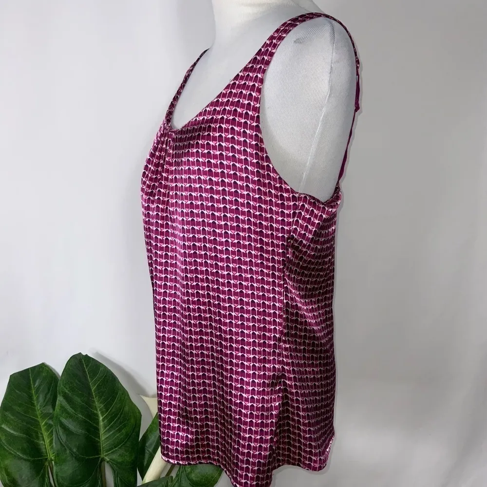 New York & Co Vibrant Purple Print Satin Adjustable Strap Tank Top S - Image 4