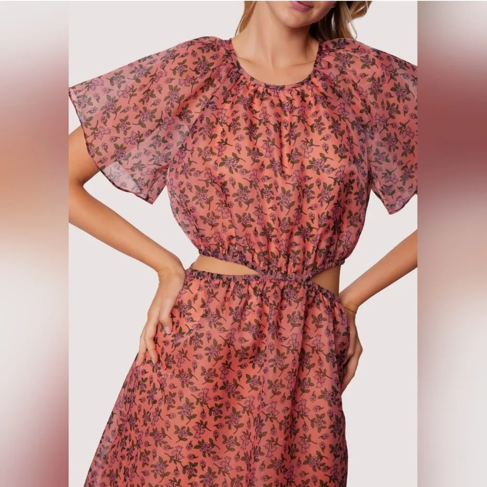 Lost + Wander Venus Rising Coral Floral Maxi Dress luxury short sleeve size L - Image 5