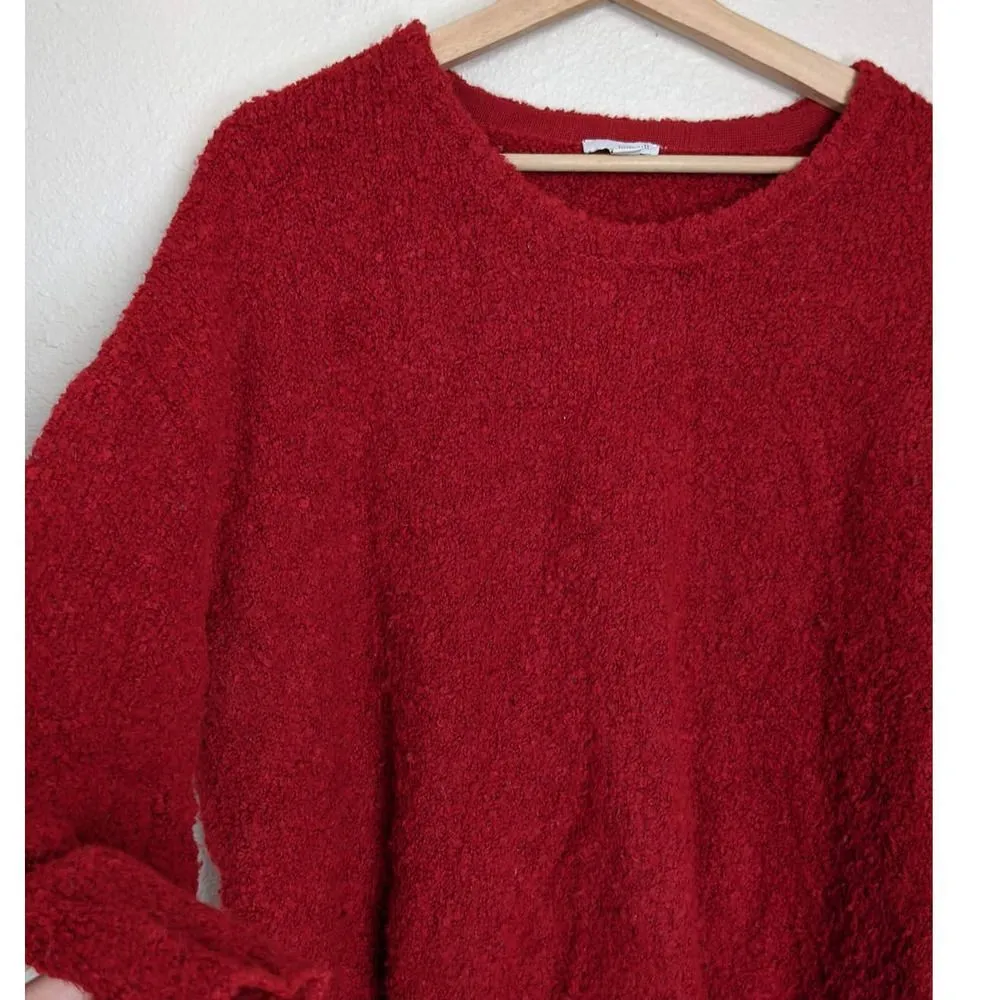 J Jill Pure Wool Blend Bouclé Knit Plush XL Petite Sweater Perfect Red Cozy - Image 3