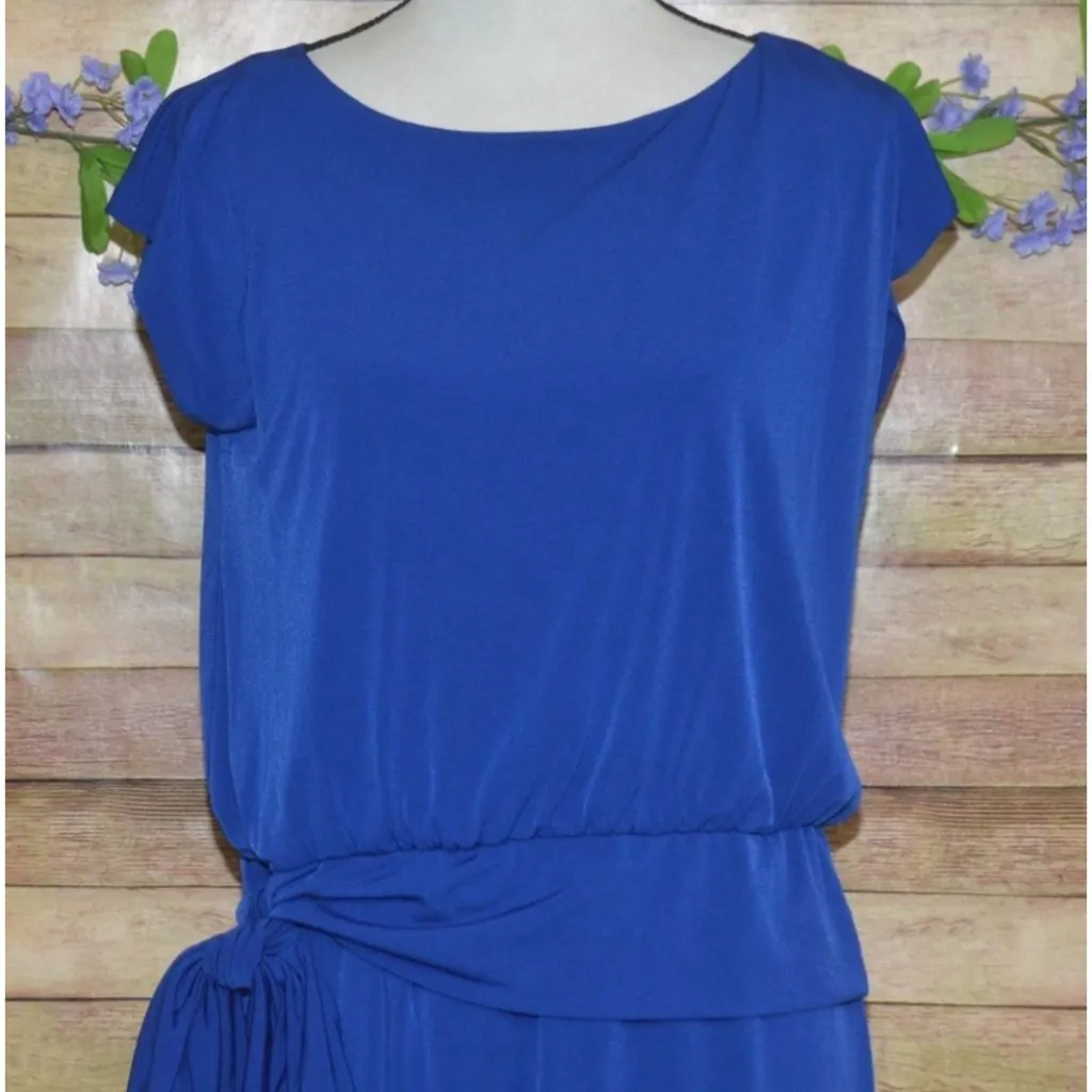 Jessica Howard Ladies Blue Cap Sleeve Knee Length Dress Size 8 Faux Wrap Career - Image 2