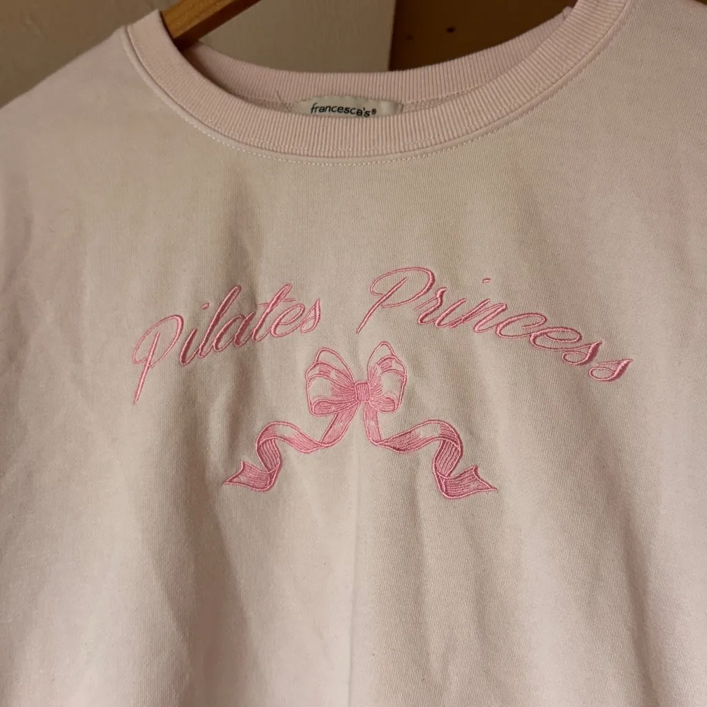 Francesca's Collections Pink Pilates Princess Sweatshirt S - Image 3
