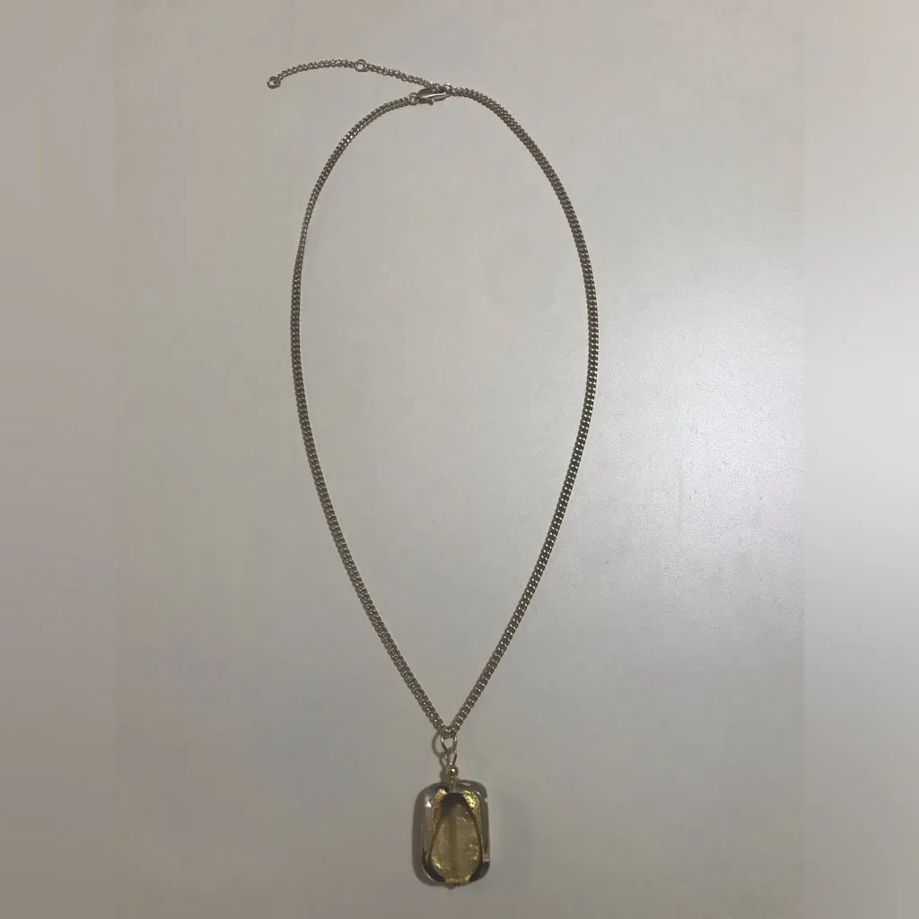 Art Glass Pendant Gold Tone Cuban Link Chain Necklace 21” plus extender - Image 2