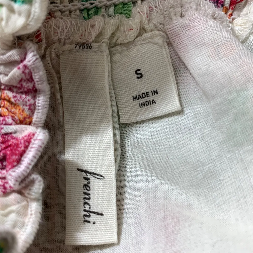 Frenchi Floral Smocked Waist Skirt Size S White Multicolor Boho Lined Cotton Ble - Image 6