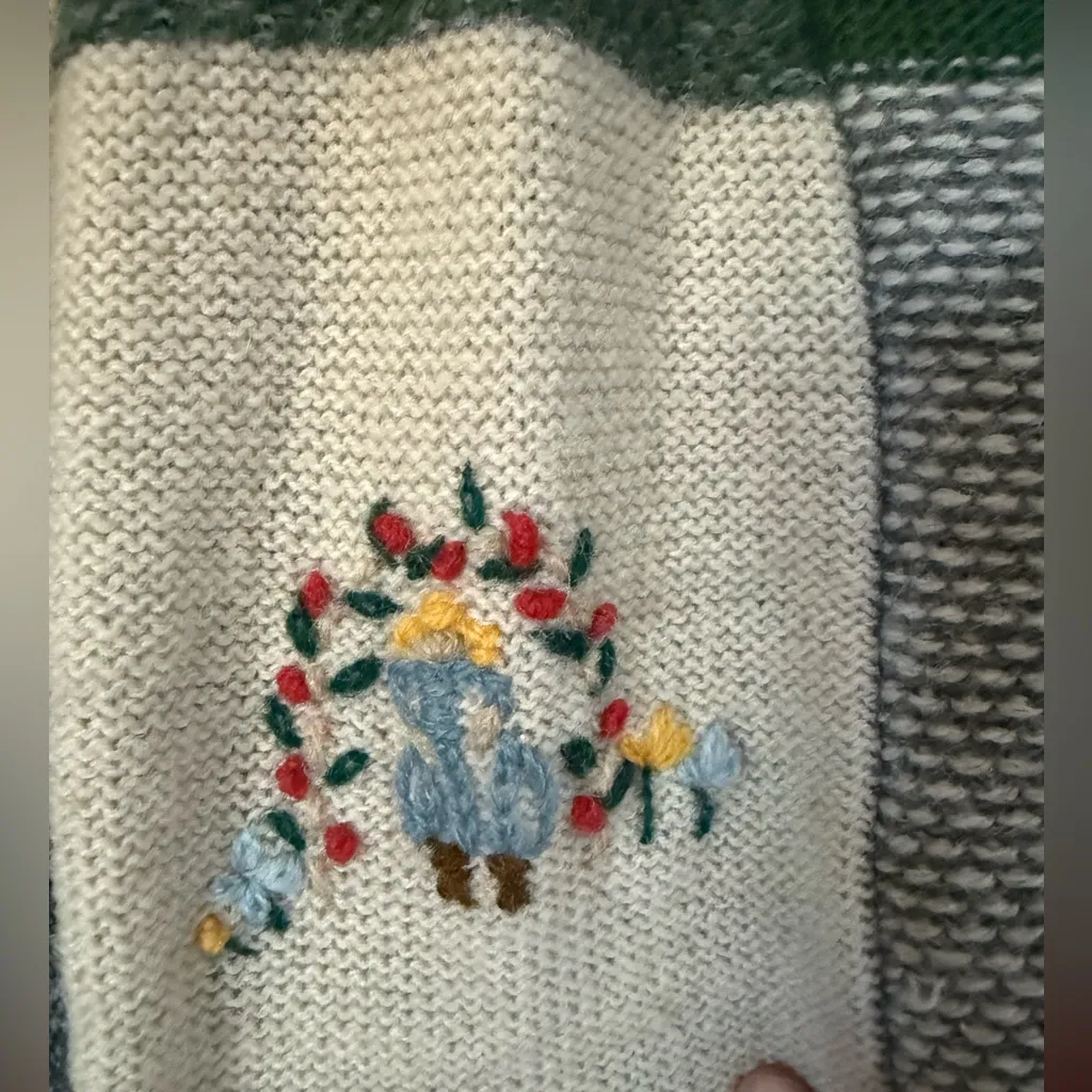 Vintage Susan Bristol Wool Patchwork Embroidered Cardigan Sweater Medium - Image 4
