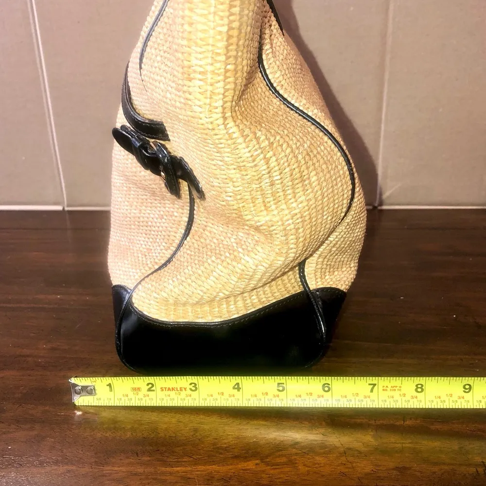 RALPH LAUREN Top Zipper Closure Black Handle Wicker Shoulder Bag with Storage - Image 10