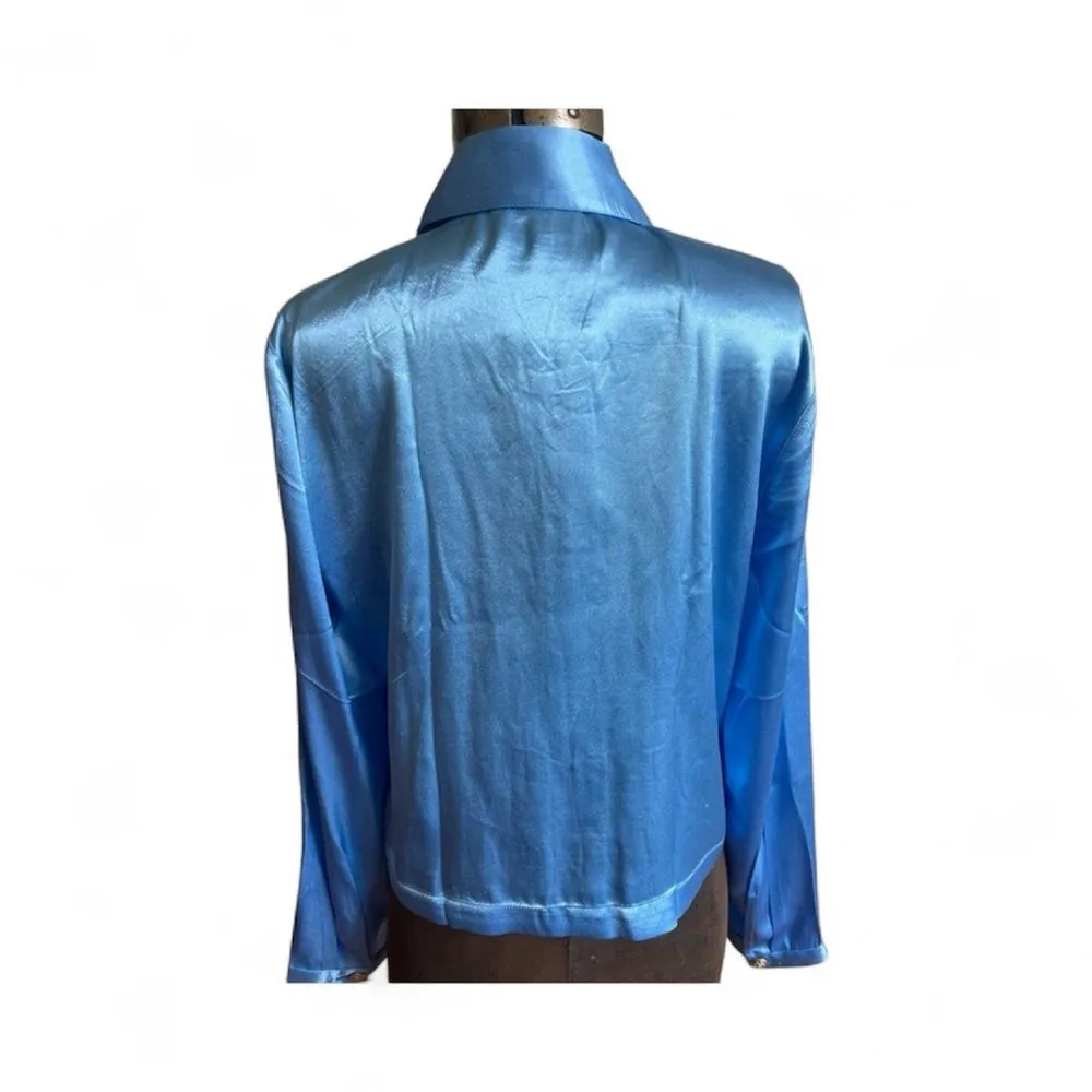 J. Crew Lady shirt-jacket New in luster crepe satin bluebird Size L - Image 5