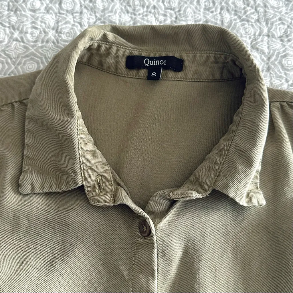 Quince Vintage Wash Tencel Camp Shirt Olive Green Size S - Image 7