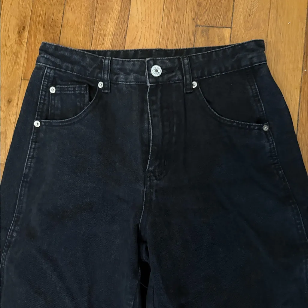 GREAIDEA Mid Rise Barrel Jeans for Women Wide Leg Mid Waist Black - Image 3