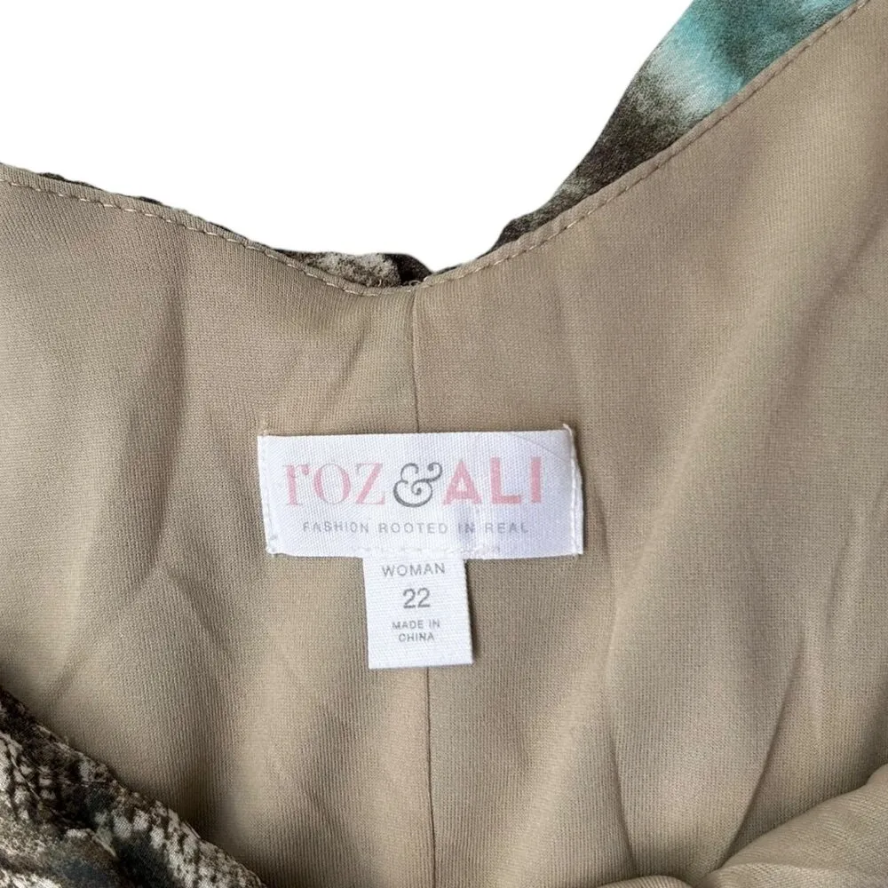 Roz & Ali Brown Teal Animal Print Midi Spaghetti Strap Dress Women's Size 22 - Image 3