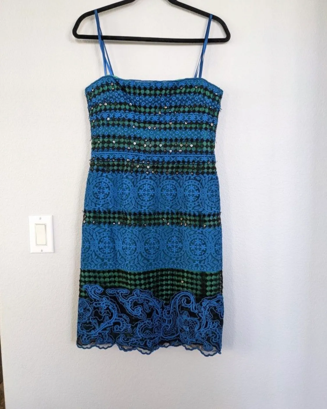 BCBGMAXAZRIA Sequin and knitted Manuela Dress, 8, Blue and Black - Image 3