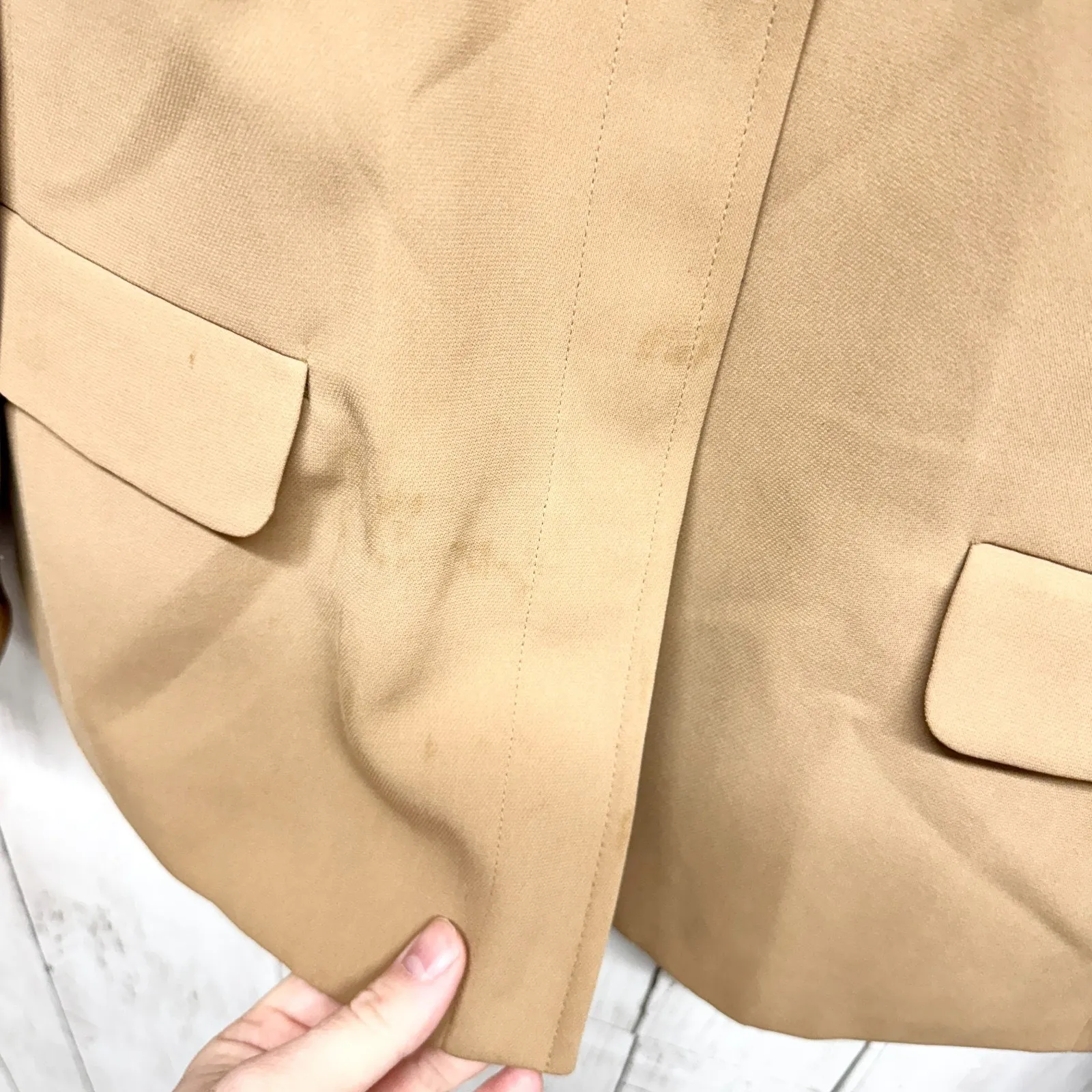 Josephine Chaus Jacket Women Size 10 Tan Mock Neck Button Collar Pocket Casual - Image 4