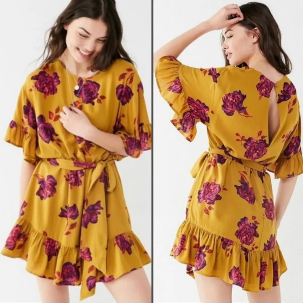 Urban Outfitters Suddenly Spring Floral Tie-Waist Ruffle Mini Dress Sz XS💛 - Image 2