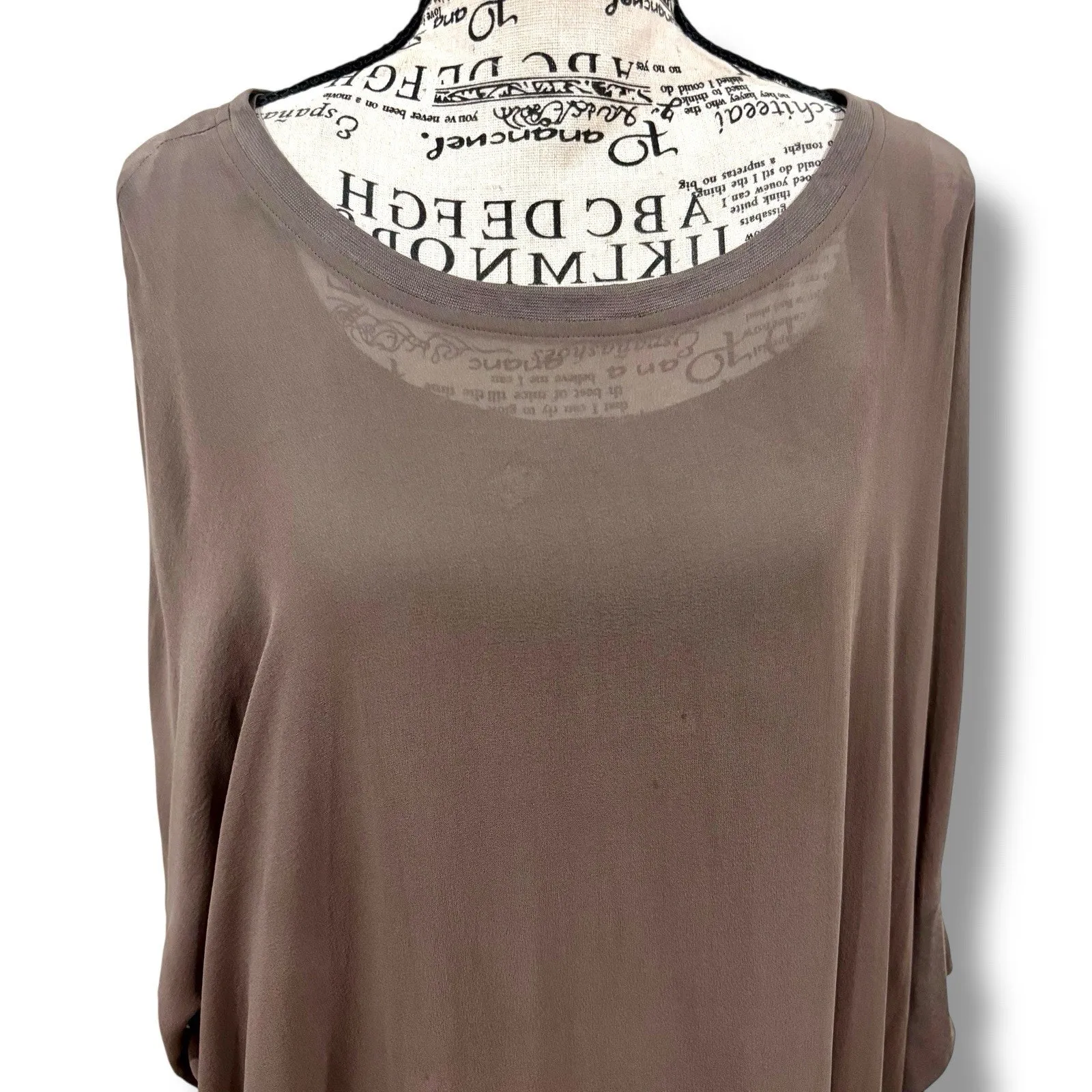 Eileen Fisher Size XL Brown 100% Silk Chiffon 2-Layer Dress Oversized Lagenlook - Image 3
