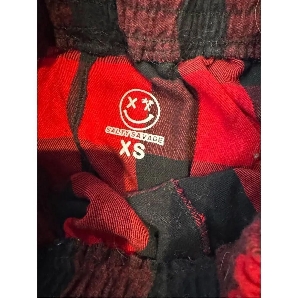 Salty Savage buffalo check plaid sweatpants joggers size unisex extra small Black - Image 3