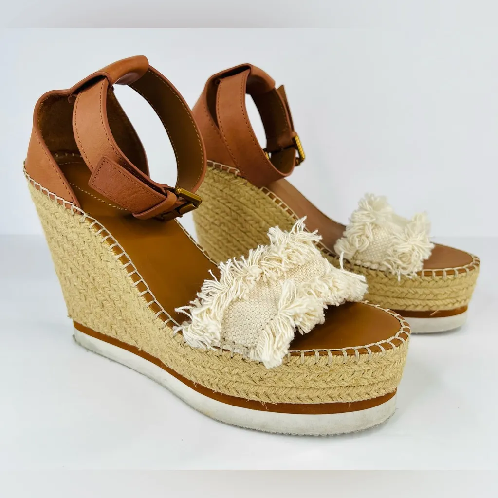 See by Chloe Glyn Ankle Strap Espadrille CHLOÉ Wedge Tartan Sandals US 10 EU 40 - Image 13