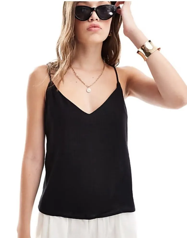 ASOS Spaghetti Strap V-Neck Camisole Tank Top in Black Size 6 - Image 1
