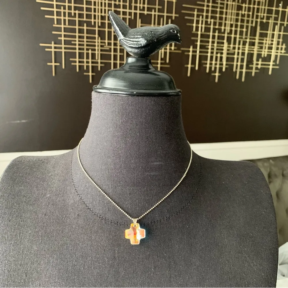 aurora borealis Cross Pendant Necklace Sterling Silver 925 16 - Image 7