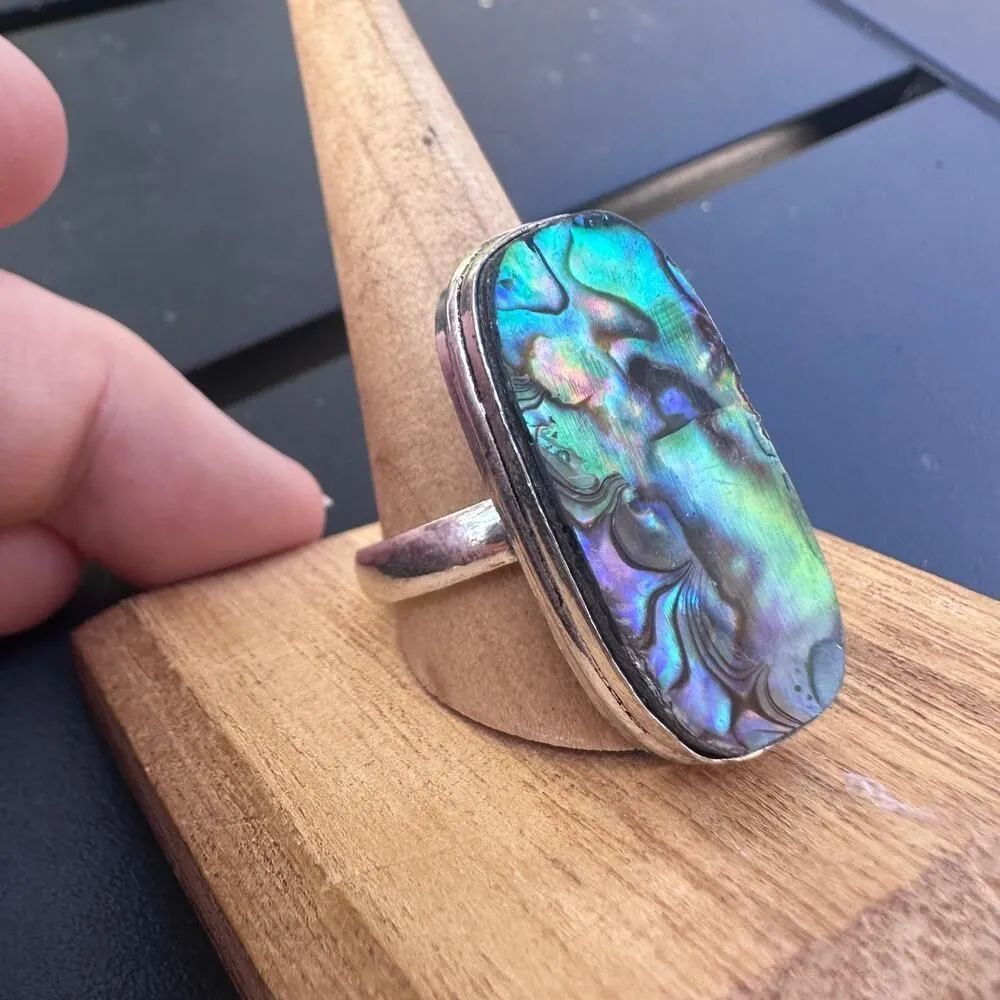 Abalone Shell Sterling Silver Plated Ring – Size 13 Statement Jewelry - Image 6