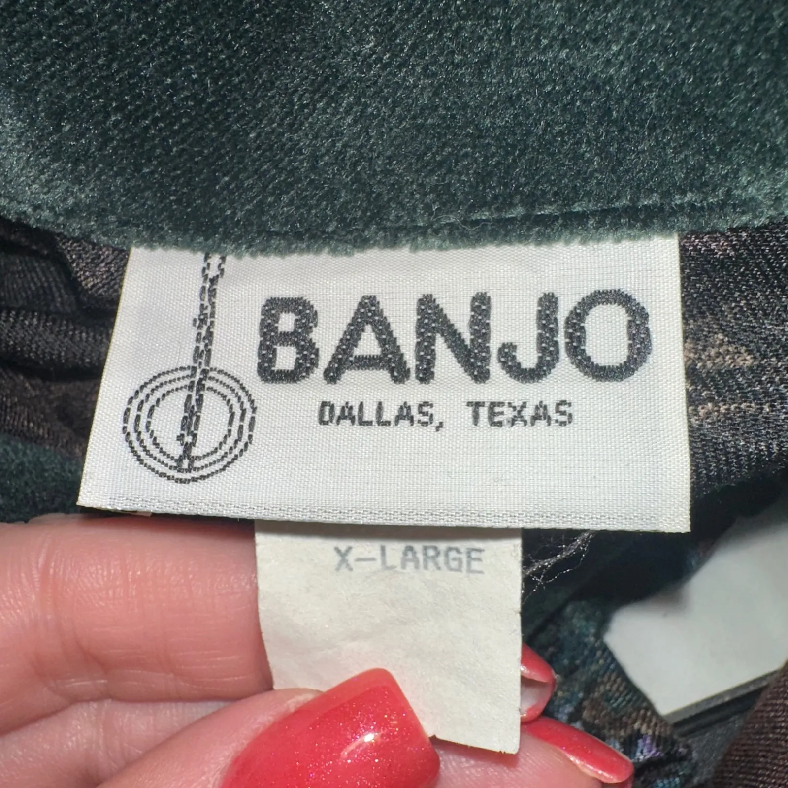 Vintage BANJO Dallas Texas Floral Velvet Collar Jacket Blazer Women's XL Green Size undefined - Image 2