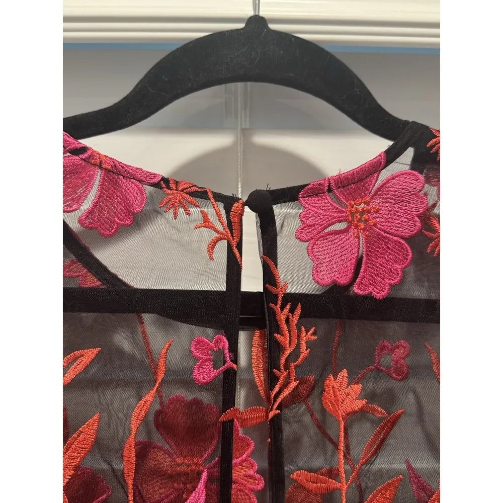 $595 Milly's Scottie Floral Mesh Lace Embroidered Mini Dress Sz 2 Red Pink Black - Image 9
