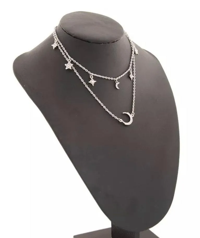 Moon & Stars Multi Layer Necklace Silver - Image 4
