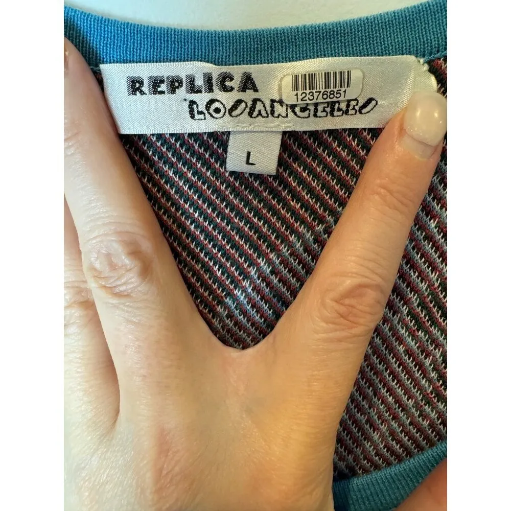 Replica Los Angeles Dress Women Large Blue And Red Knit Cherry Print Midi Sheath - Image 8