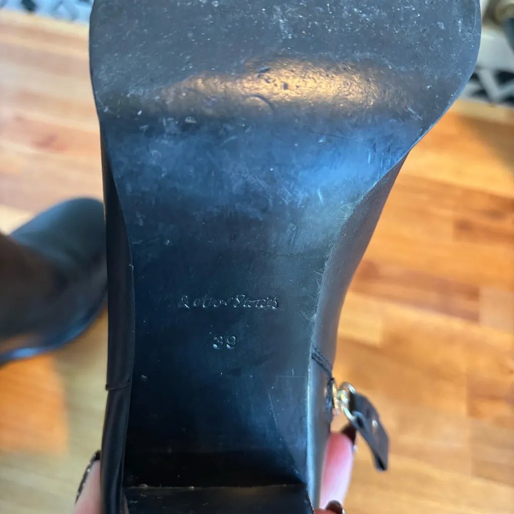 & Other Stories Black Leather Rounded Toe Ankle Boot Gold Zipper Women's Size 9 - Image 13