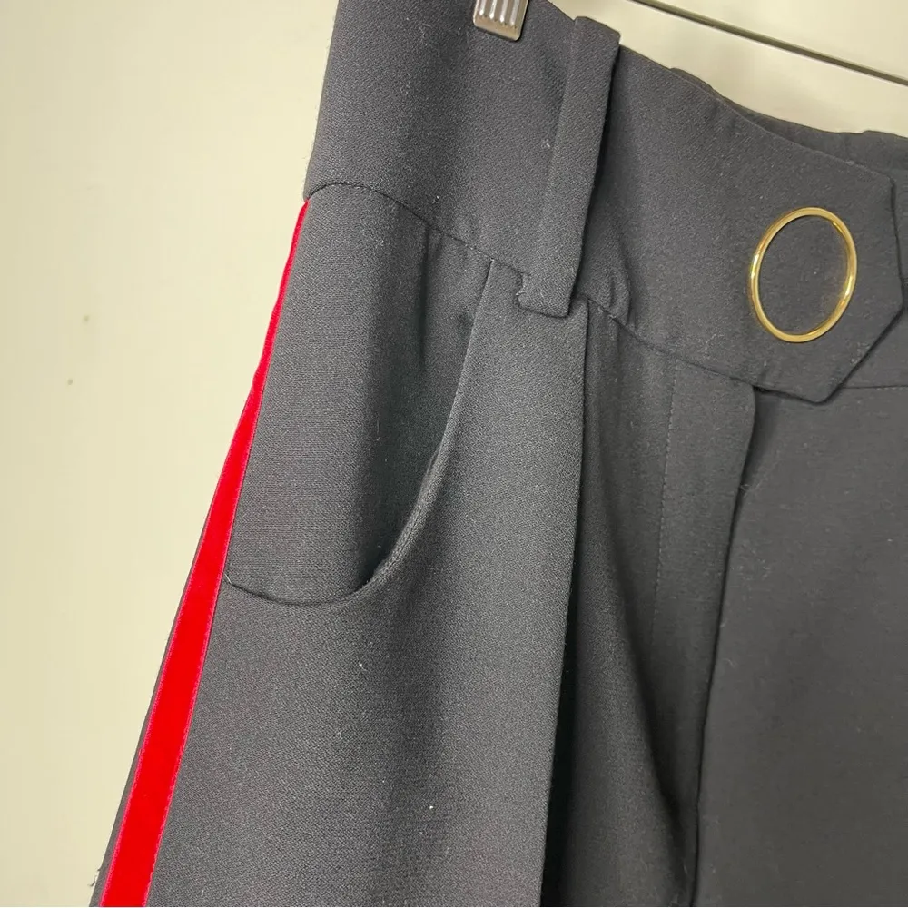 Petar Petrov High Waist Black Wool Pants with red velvet side stripe sz 38 US 6 - Image 9