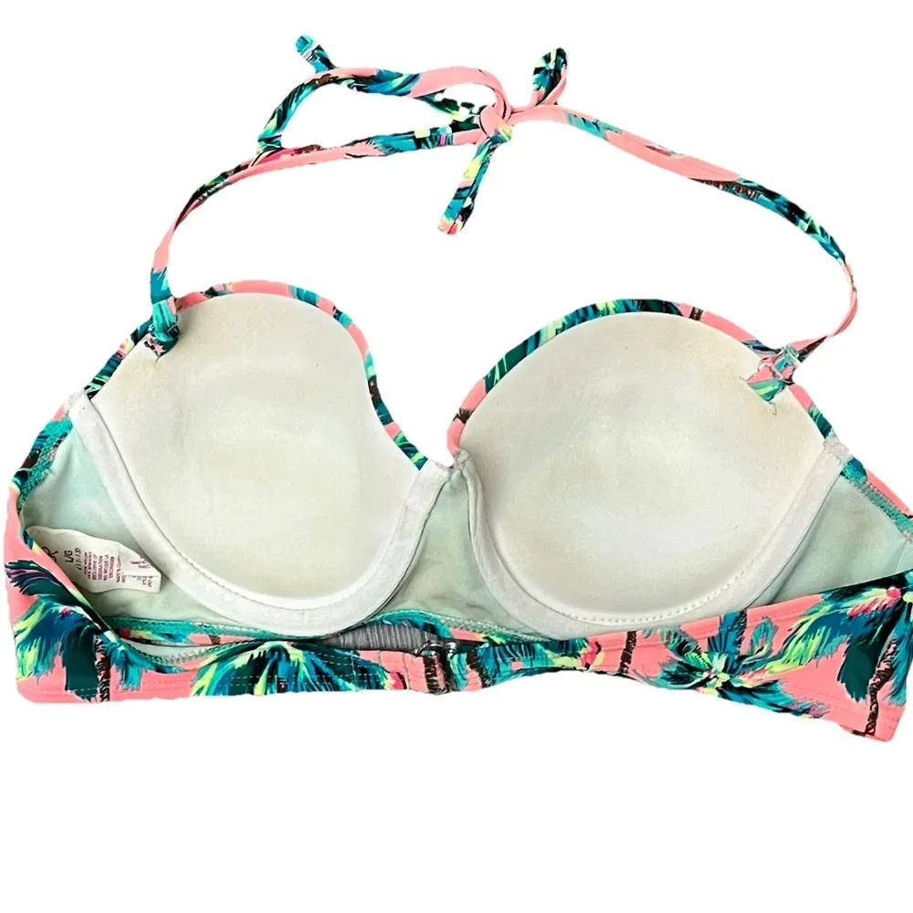 Vintage Y2K OP Halter Bikini Swim Top Women’s L (11–13) | Pink Blue Floral - Image 4