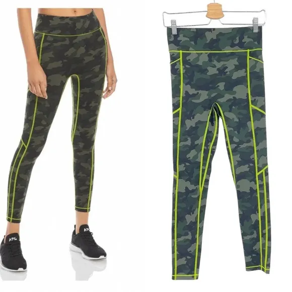 All Access Bandier Center Stage Pocket Legging Camouflage Print Neon Green Small - Image 2
