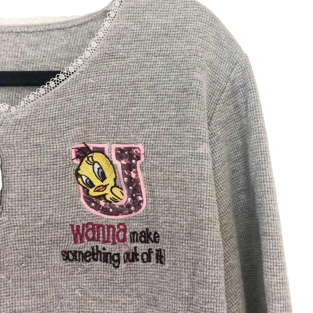 Vintage Looney Tunes T-Shirt Tweety Long Sleeve Top - Image 2