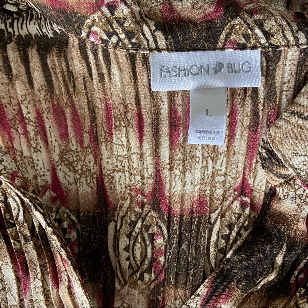 Y2K Fashion Bug Crinkle Button Down Top Brown Pink Fairy Witch Western Cowgirl L - Image 11