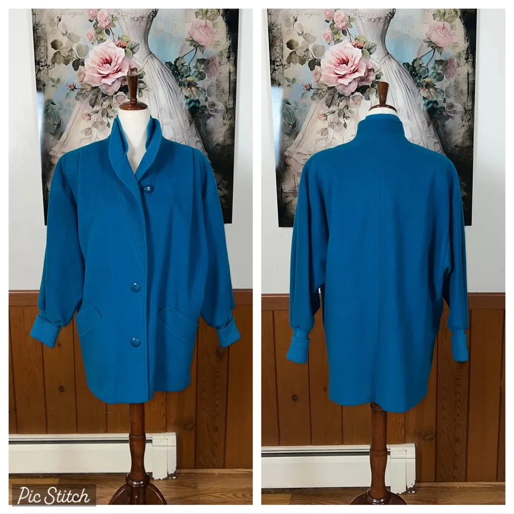 Beautiful Vintage 1980s Portrait Wool Coat! Blue Size 10 - Image 2