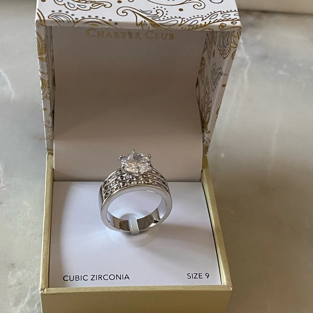 NWT Charter Club
Crystal Triple-Row Ring in Fine Silver Plate - Image 5