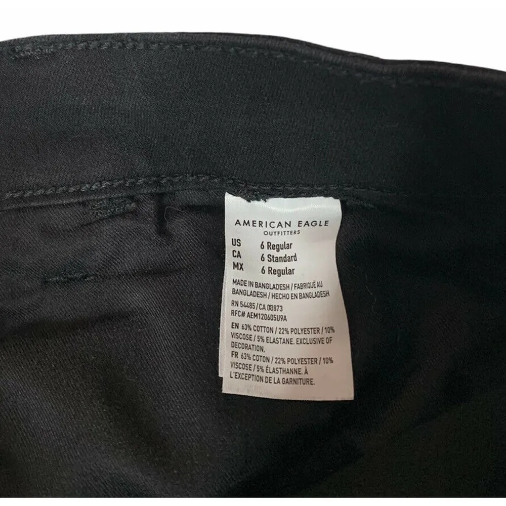 Womens American Eagle Hi Rise Jeggings Skinny Raw Hem Black Stretch Distressed 6 - Image 8