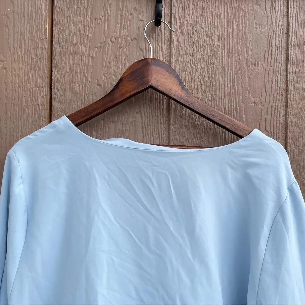 NEW Lane Bryant Womens Shirt Blouse Blue V Neck Tiered Flare Sleeve 14/16 - Image 5