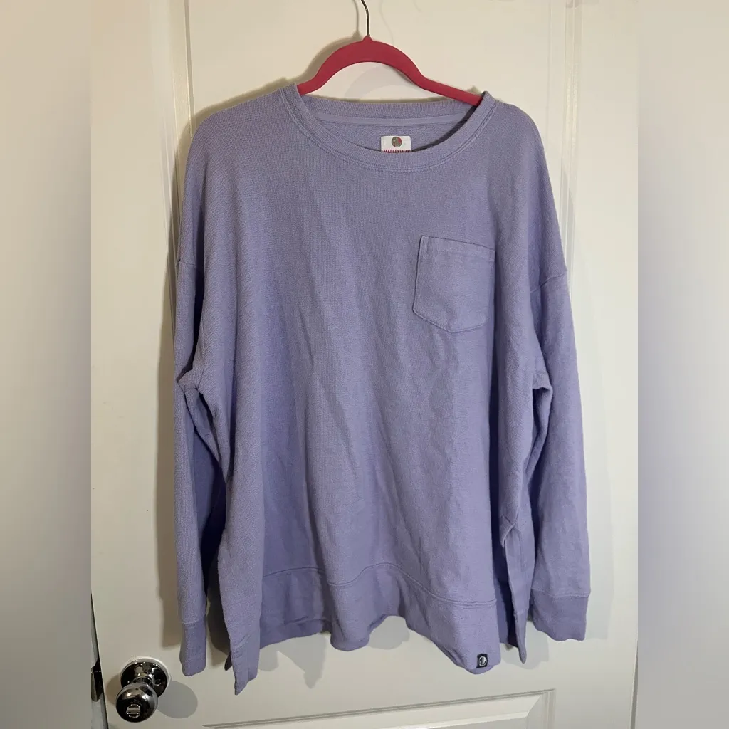 Marley Lilly Lilac Cotton Lounge Crewneck Terry Cloth Long Sleeve Top Sz L-XL - Image 3
