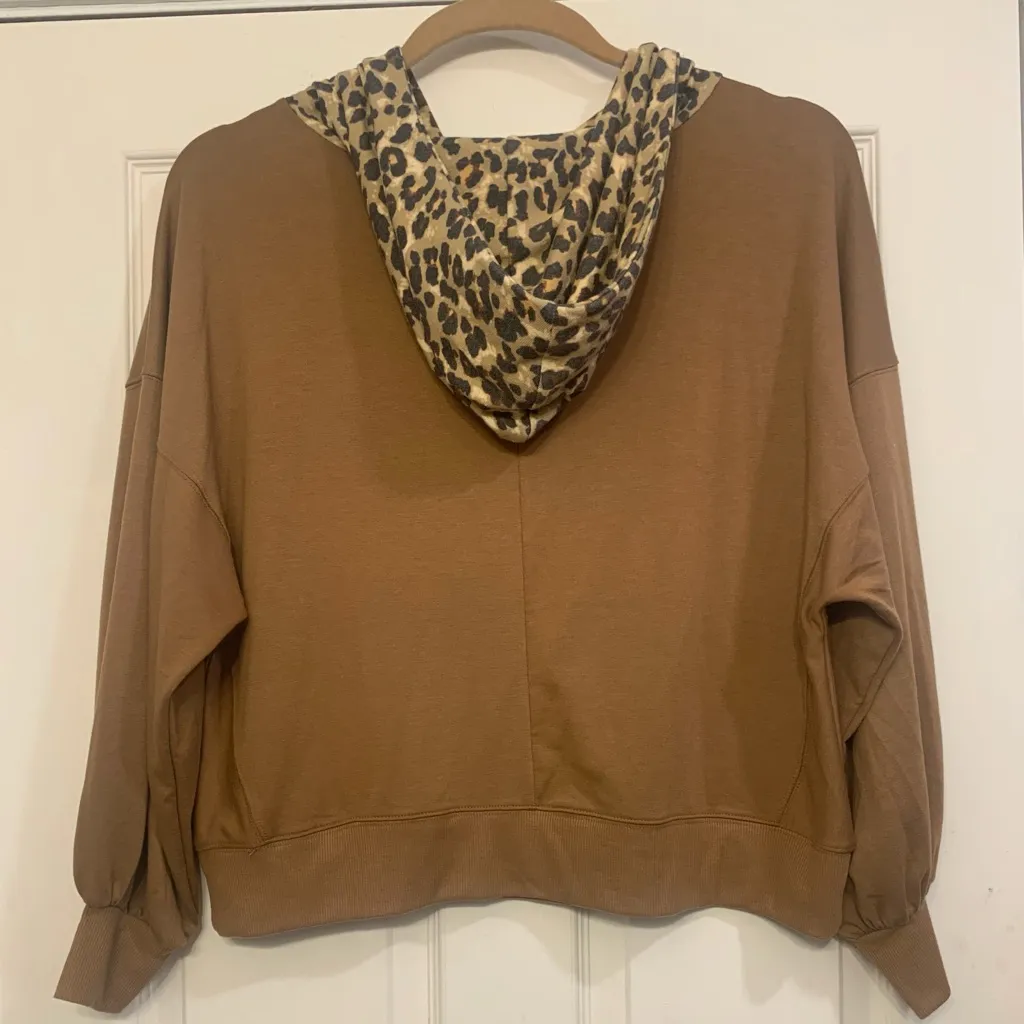 Zenana Brown Large Hoodie with Cheetah Print Pouch & Hood. 2622 - Image 7