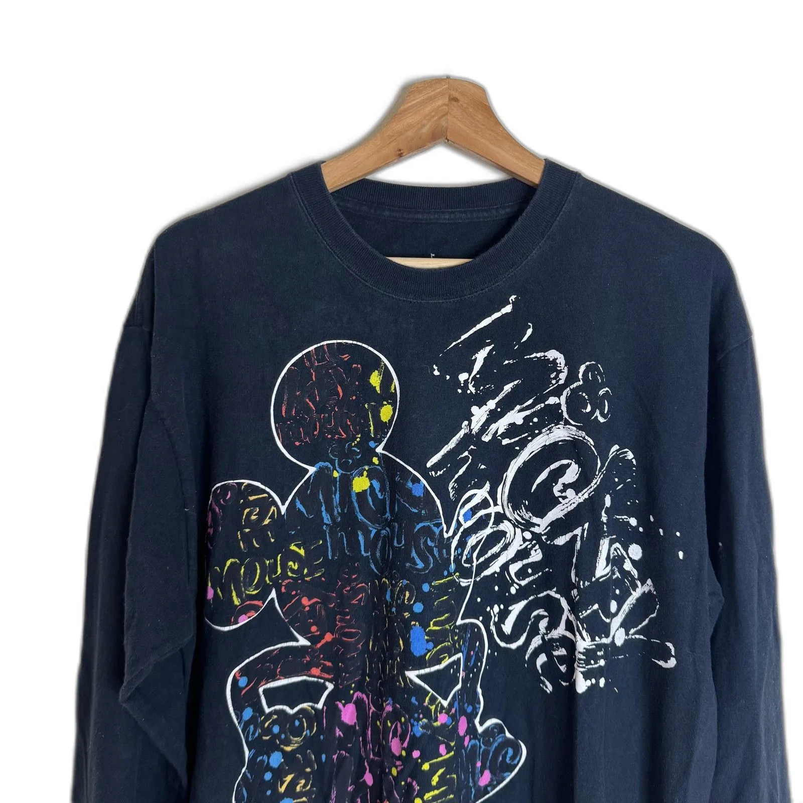 Mickey Mouse Shirt Womens Large Black Long Sleeve Disney Parks Graphic Colorful - Image 2