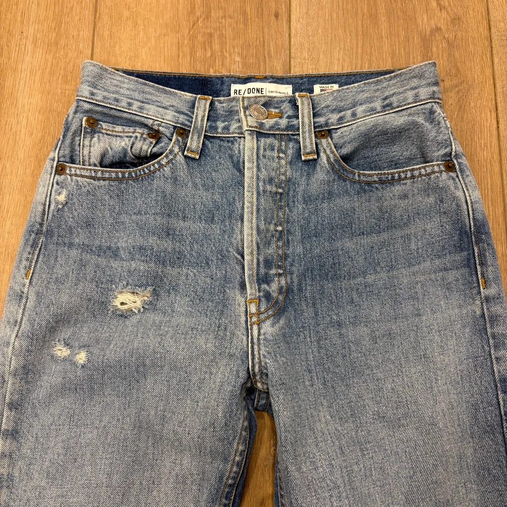 🌟RE/DONE🌟ORIGINALS HIGH RISE STRAIGHT LEG DISTRESSED JEANS LIGHT WASH SZ 24 - Image 4
