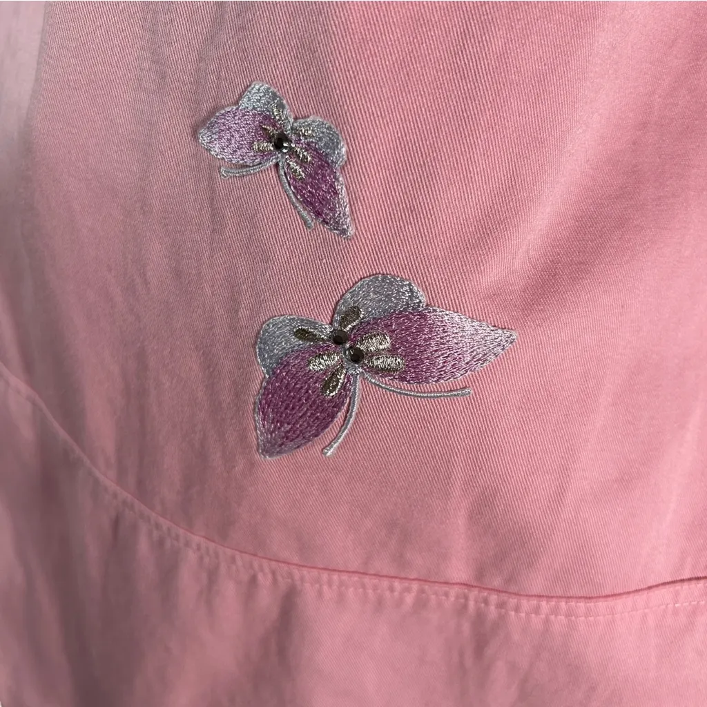 Fairy Cottagecore Baby Pink Embroidered Rhinestone Butterfly Jean Cotton Vest 1X - Image 6