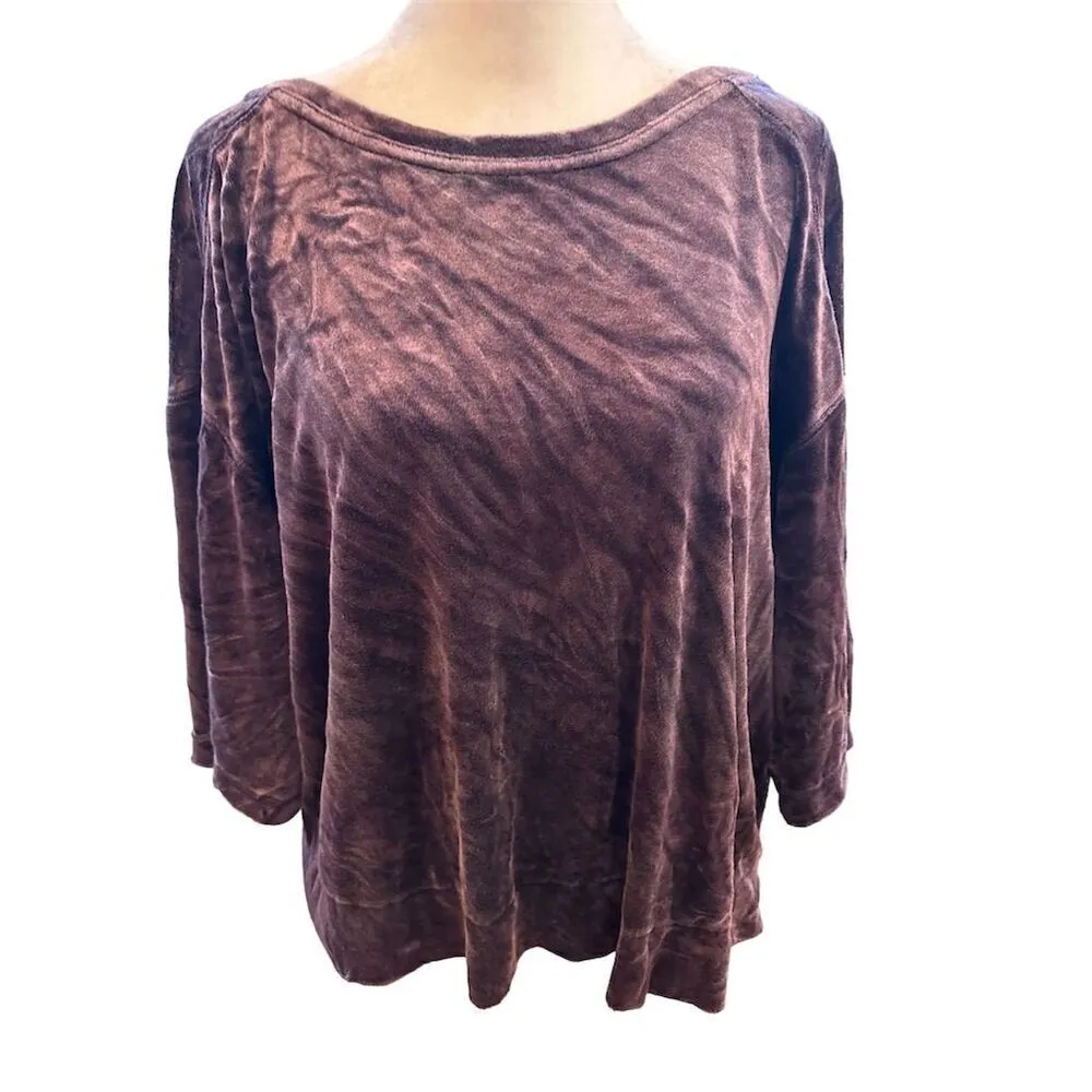 Free People We The Free Valerie Velvet Top XS Purple Blouse Long Sleeve - Image 2