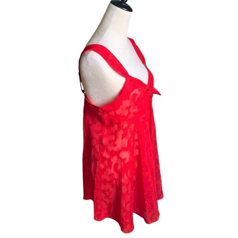 Vintage Victoria's Secret Gold Label Red Sheer Lace Babydoll Mini Slip Dress - Image 4