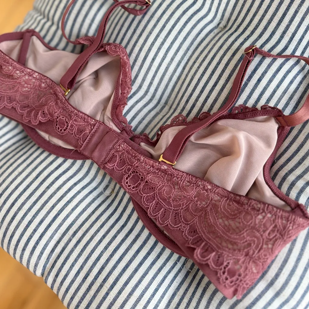 SOMA Unlined Punge Bra in Rose Pink Mauve Sheer Lace Size 36D - Image 6