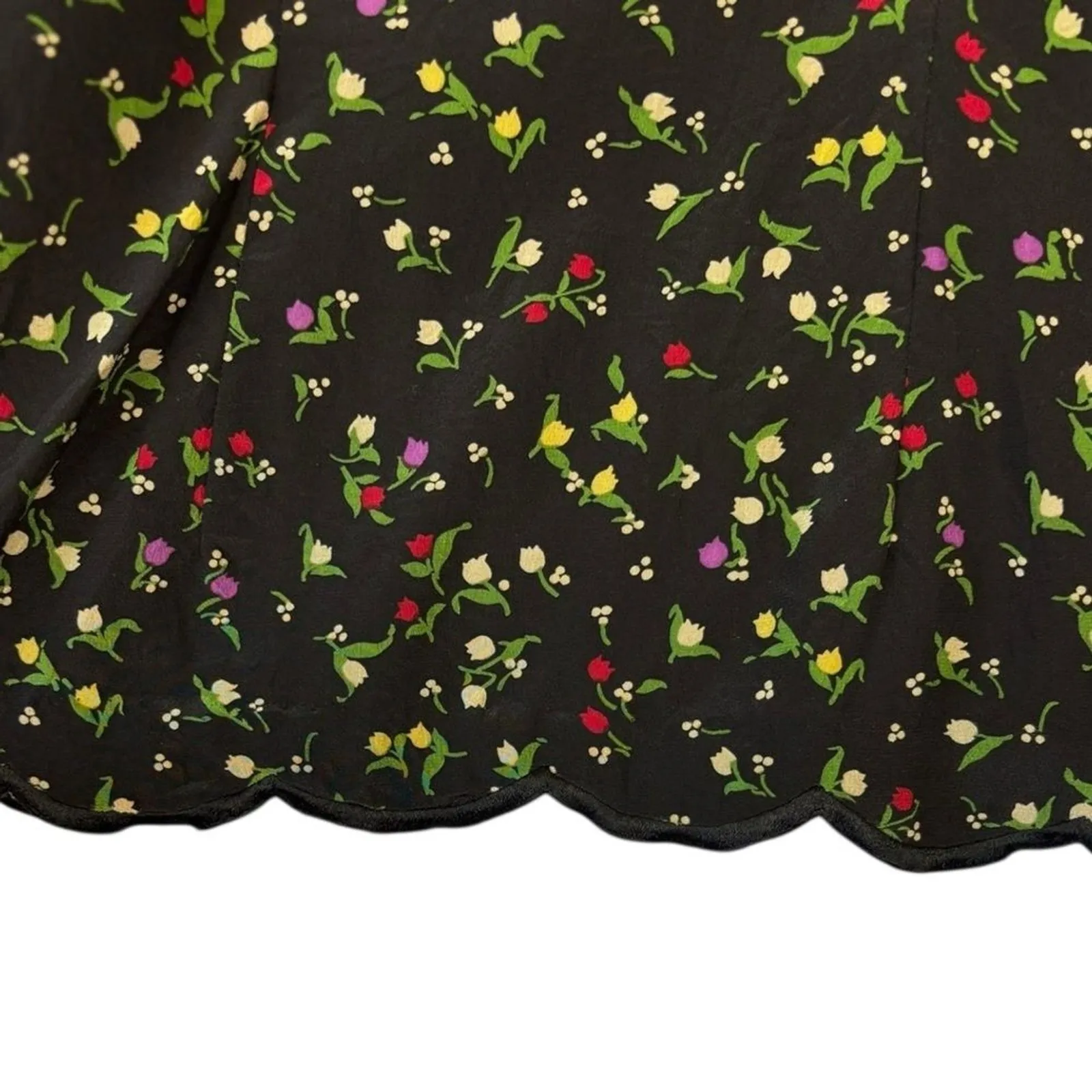 Vintage Dark Floral 100% Silk Blouse & Skirt Set Black Fairy Cottagecore size 6 - Image 11