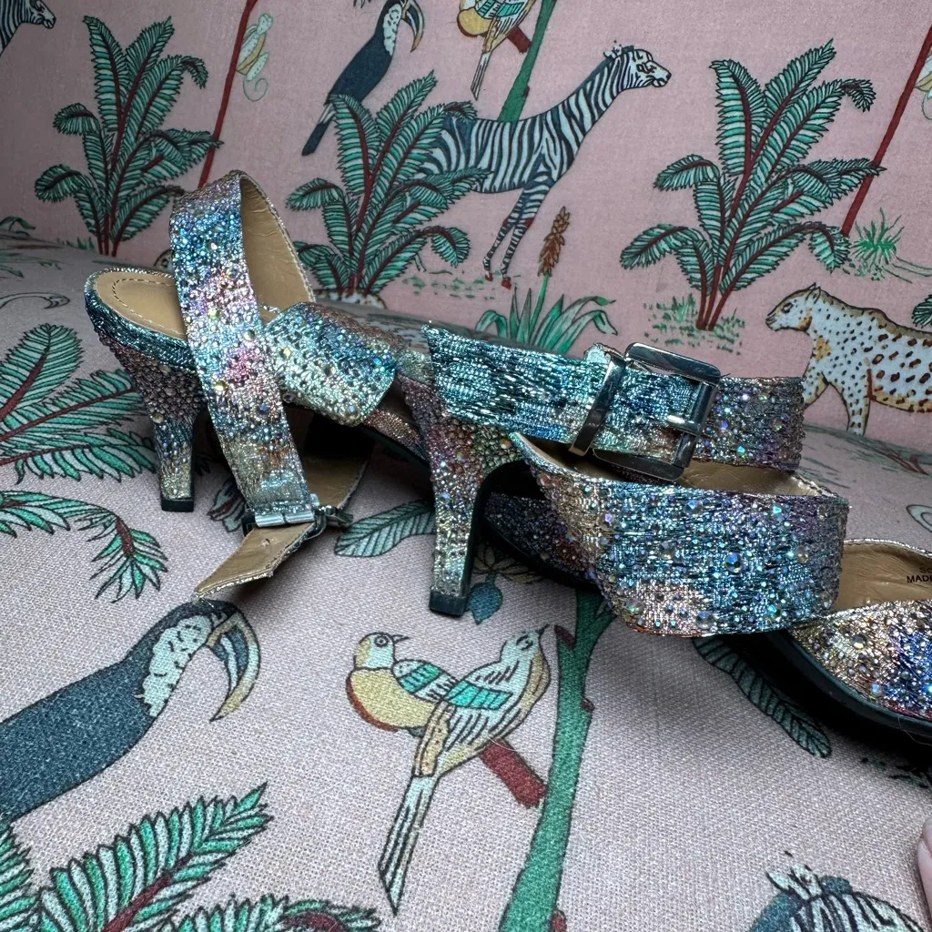 J. Renee Rhinestone Open Toe Crystal Multicolor Ankle Strap Kitten Heels 9.5M Size 9.5 - Image 9