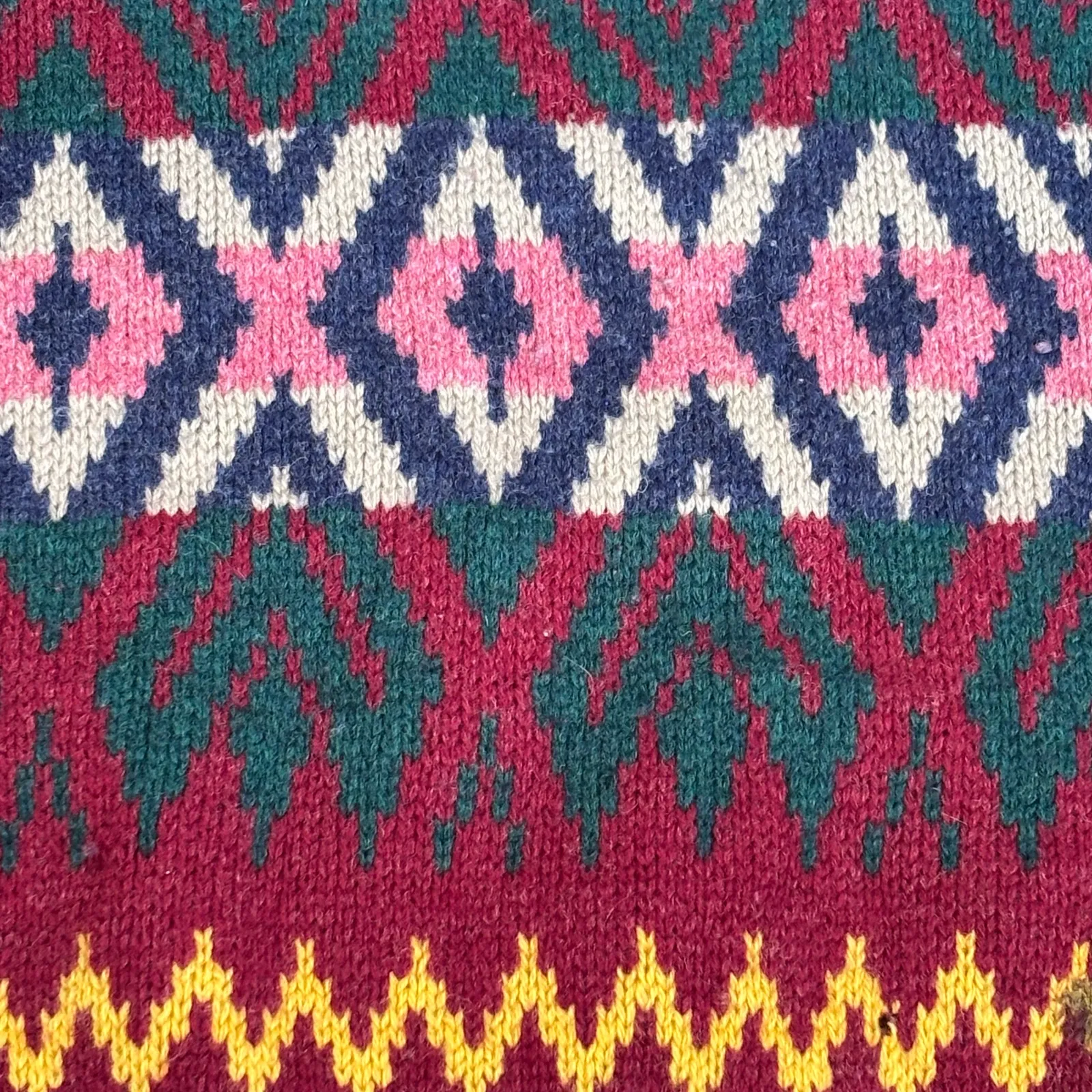 Vintage Benetton Shetland Wool Sweater Colorful Southwest Geometric Knit Cropped Red Size M - Image 9