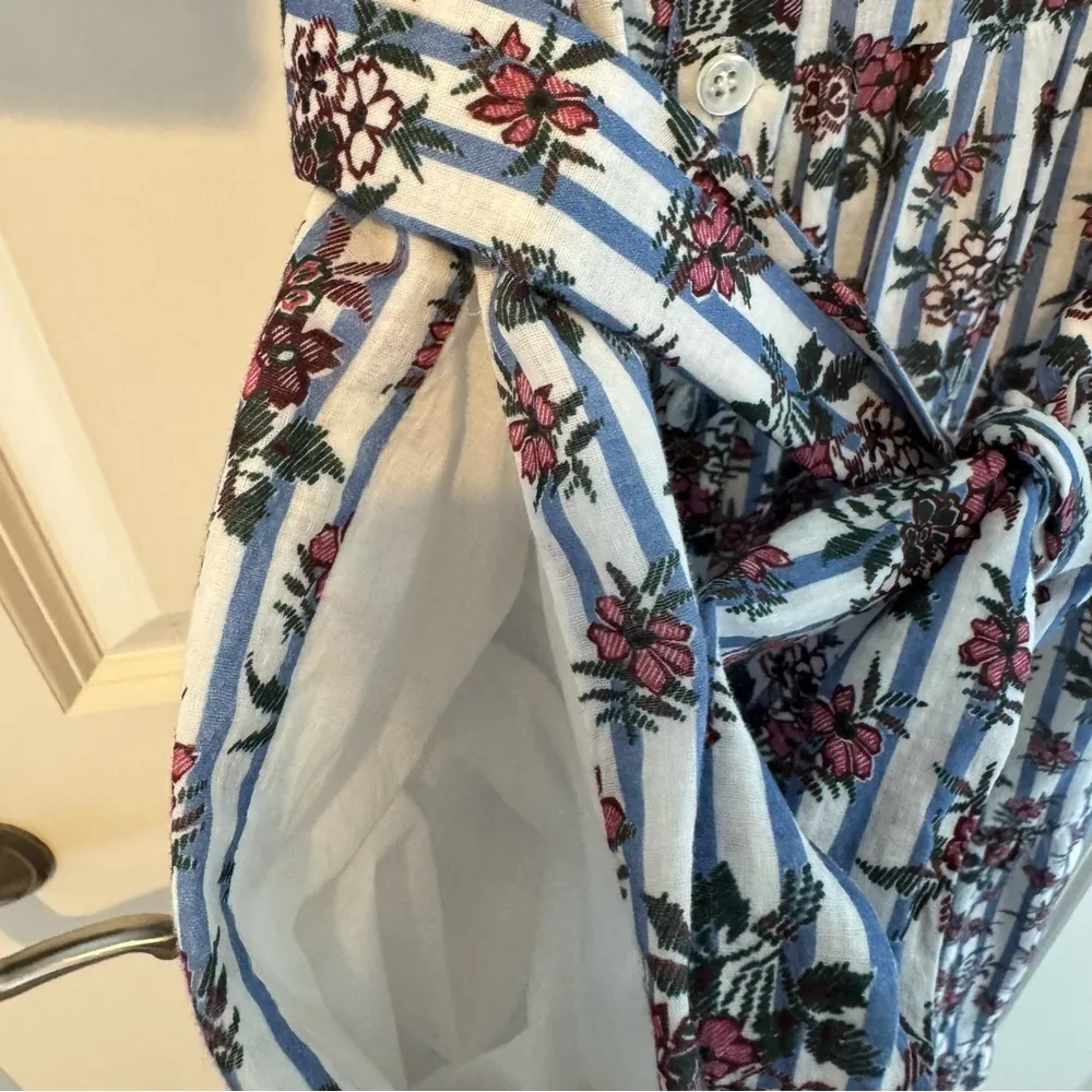 Veronica Beard Eunice Floral & Stripe Puff Sleeve Midi Dress | Size 0 - Image 7