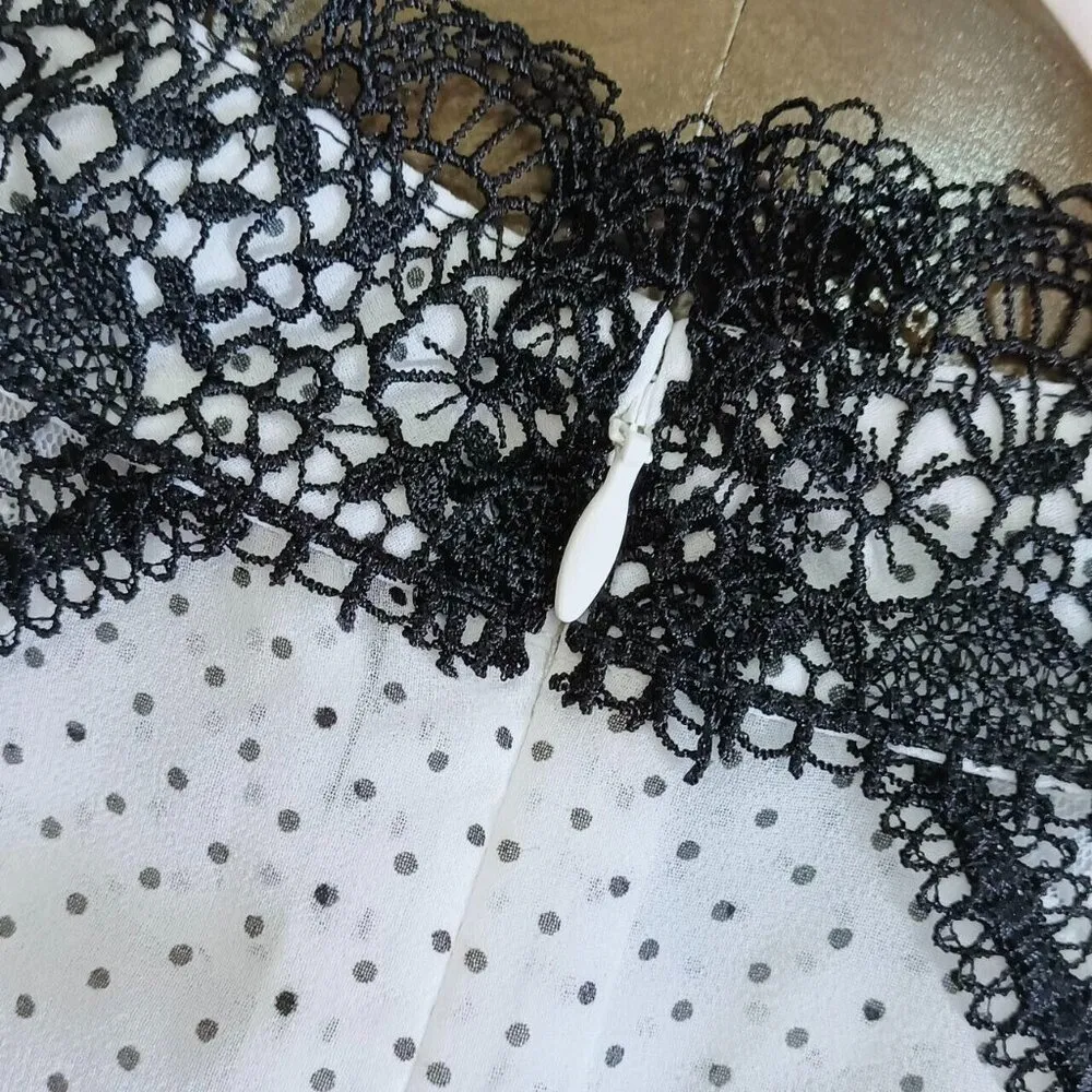 NWOT Womens Lace Embroidery Black Polka Dot Shirt Blouse Sz 3 Long Sleeve White - Image 8