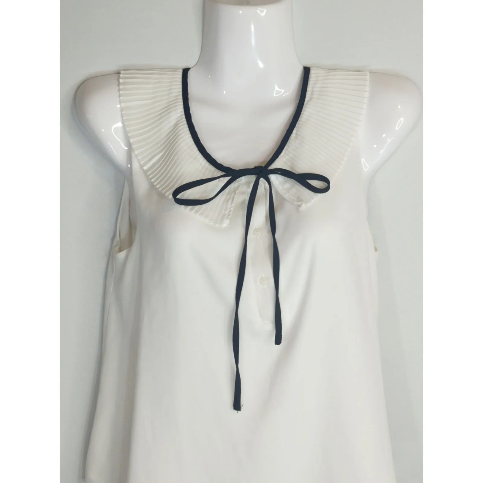 Zara White & Black Blouse‎ Women's XS Tie Neck Flowy Casual Top Academia Preppy - Image 2